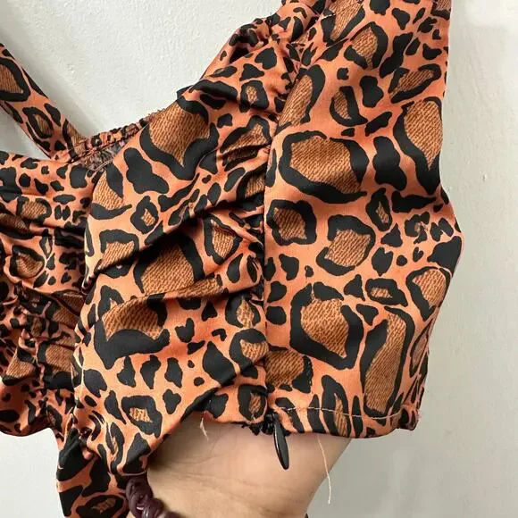 Forever 21 L Cropped‎ Cheetah Print Top Corset Ruched Satin Party Club Glam Chic - Picture 5 of 7